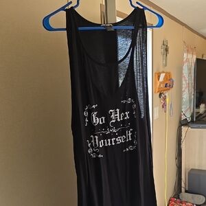 Hot Topic Black Graphic Tank Top with White 'Go Hex Yourself' Print